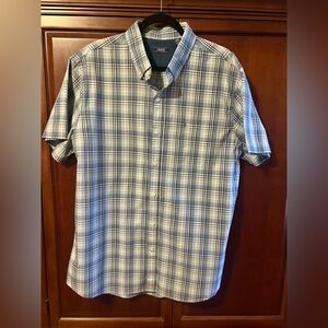 Izod Shirt Mens Blue White Plaid Button Down W/Pocket W/Button Down Collar XL